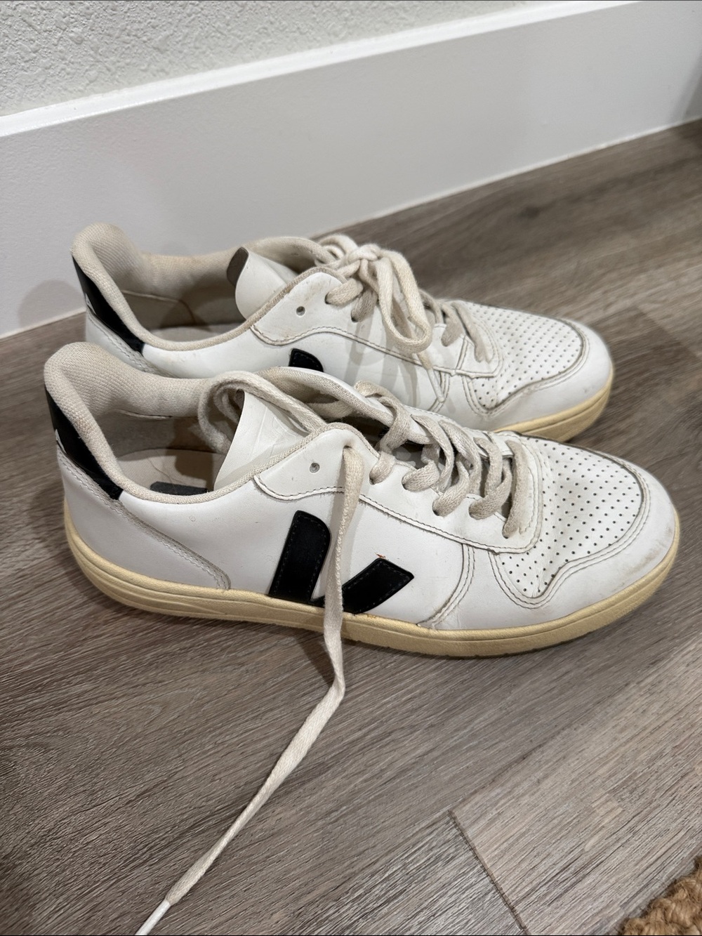 Veja White Leather Sneakers with Black V Logo